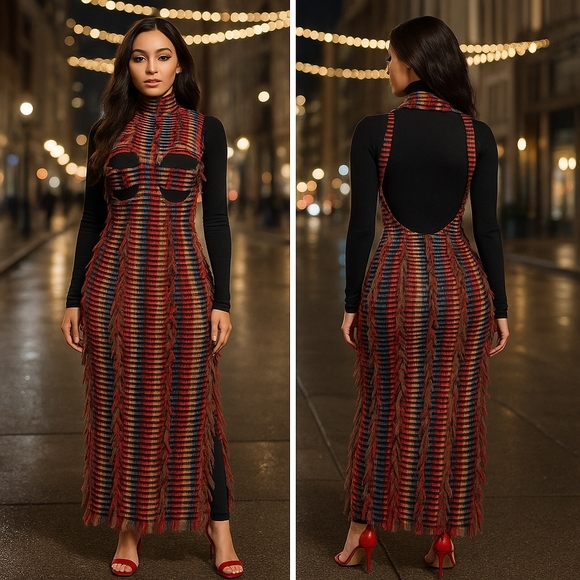 New High Neck Cut Out Bust Dress - Picture 2 of 14